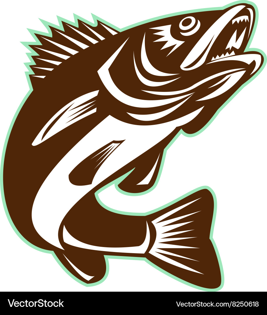 Walleye Jumping Retro Vector Image