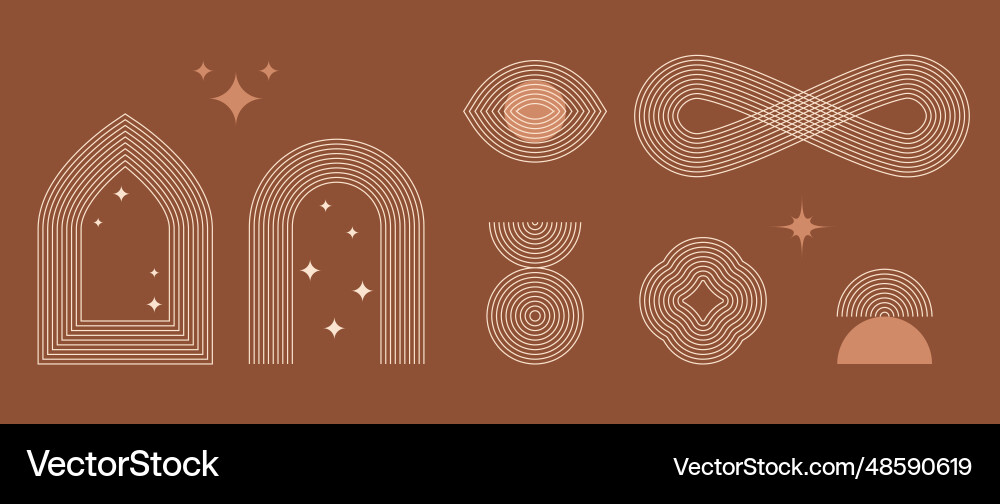 Boho style linear frame element collection Boho style linear frame element collection Vector Image