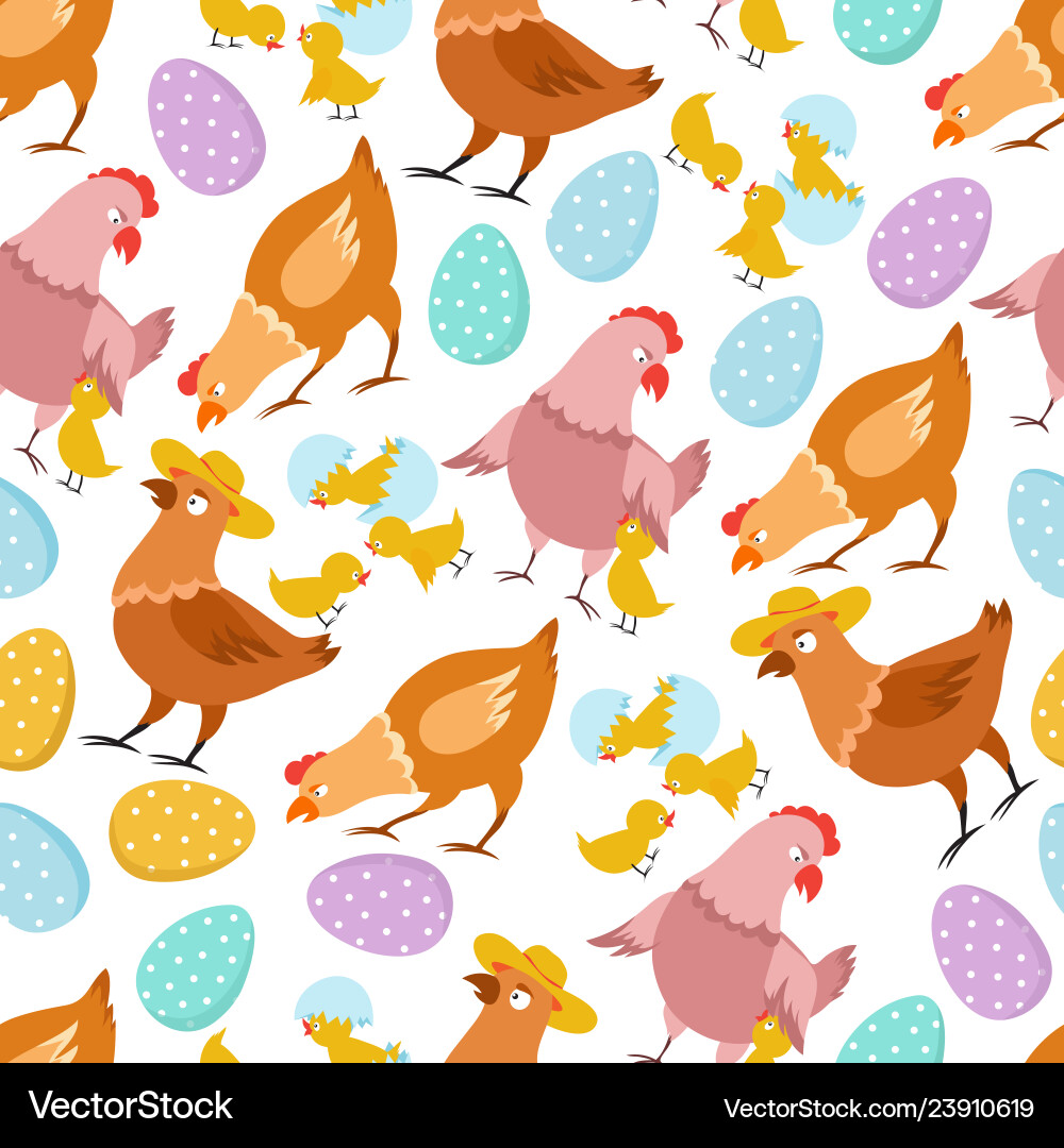 Chicken seamless pattern happy easter chick hen Chicken seamless pattern happy easter chick hen Vector Image