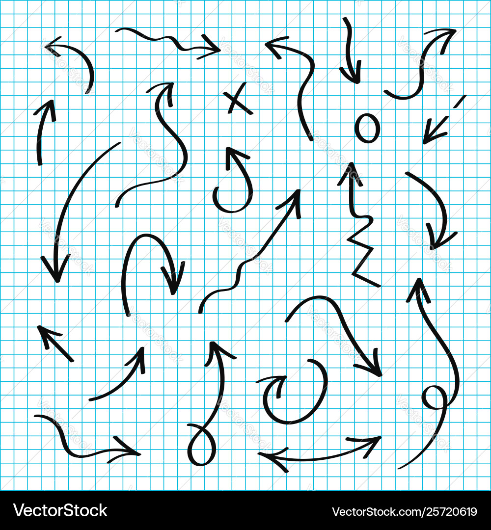 Hand drawn arrows set black sketch Vector Image