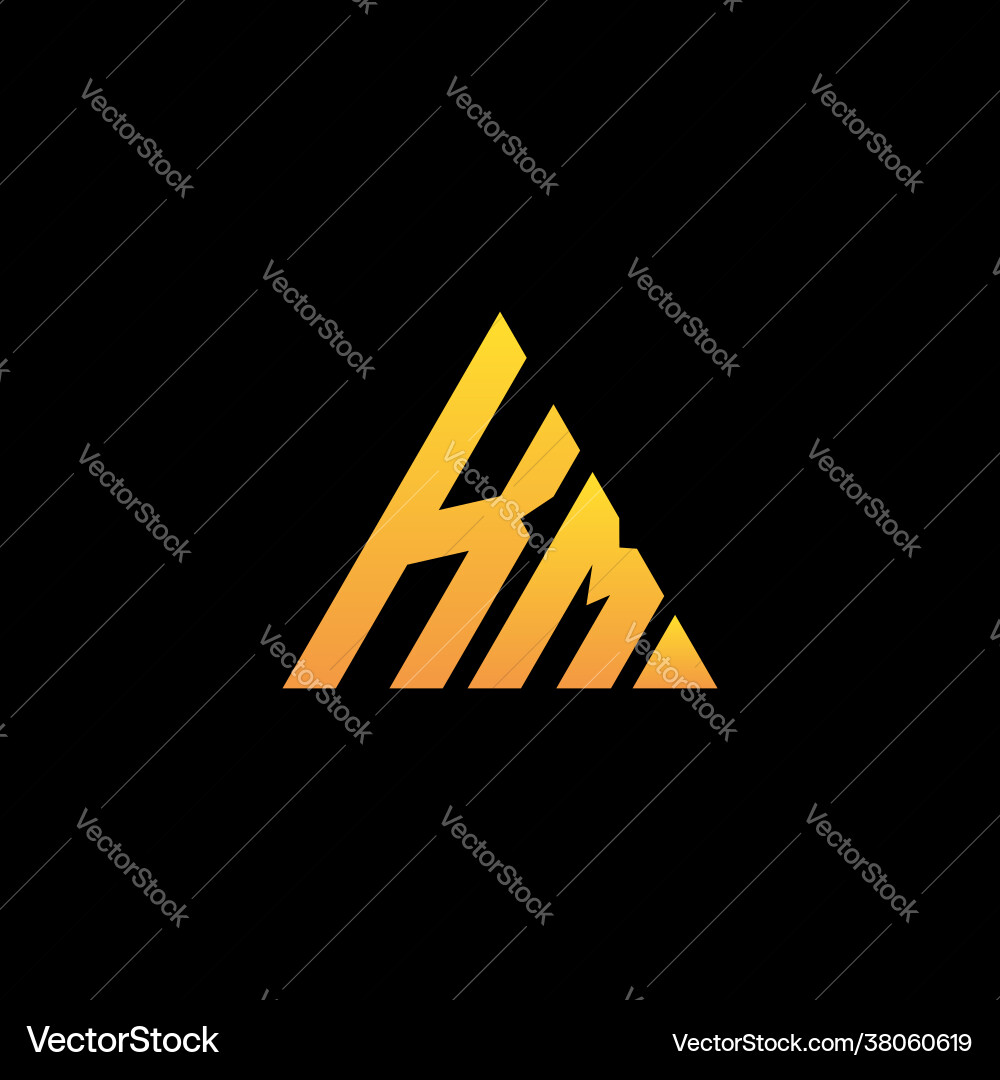 K m monogram initial logo with a yellow triangle Vector Image