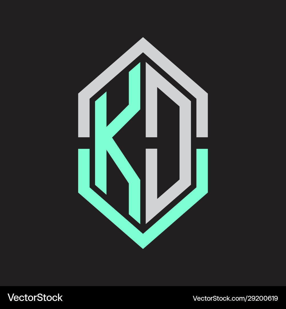 Kd logo monogram with hexagon shape and outline vector image