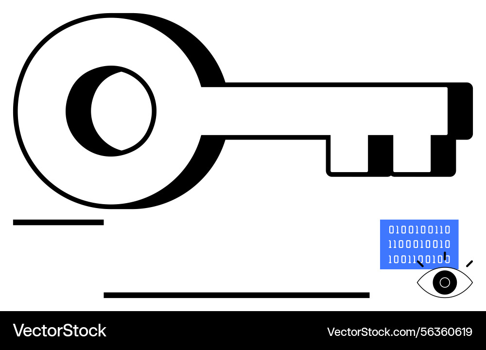 Large key with binary code and eye symbolizing Large key with binary code and eye symbolizing vector image