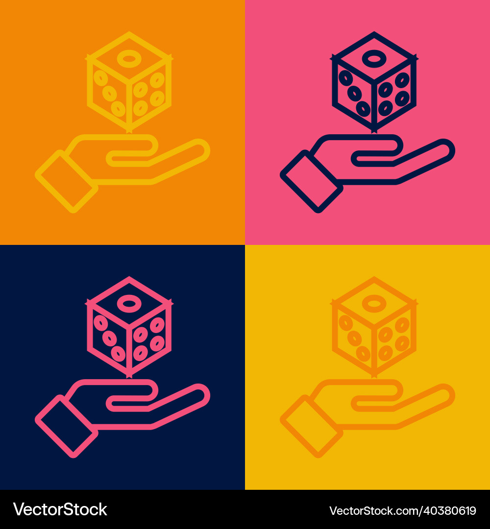 Pop art line game dice icon isolated on color vector image