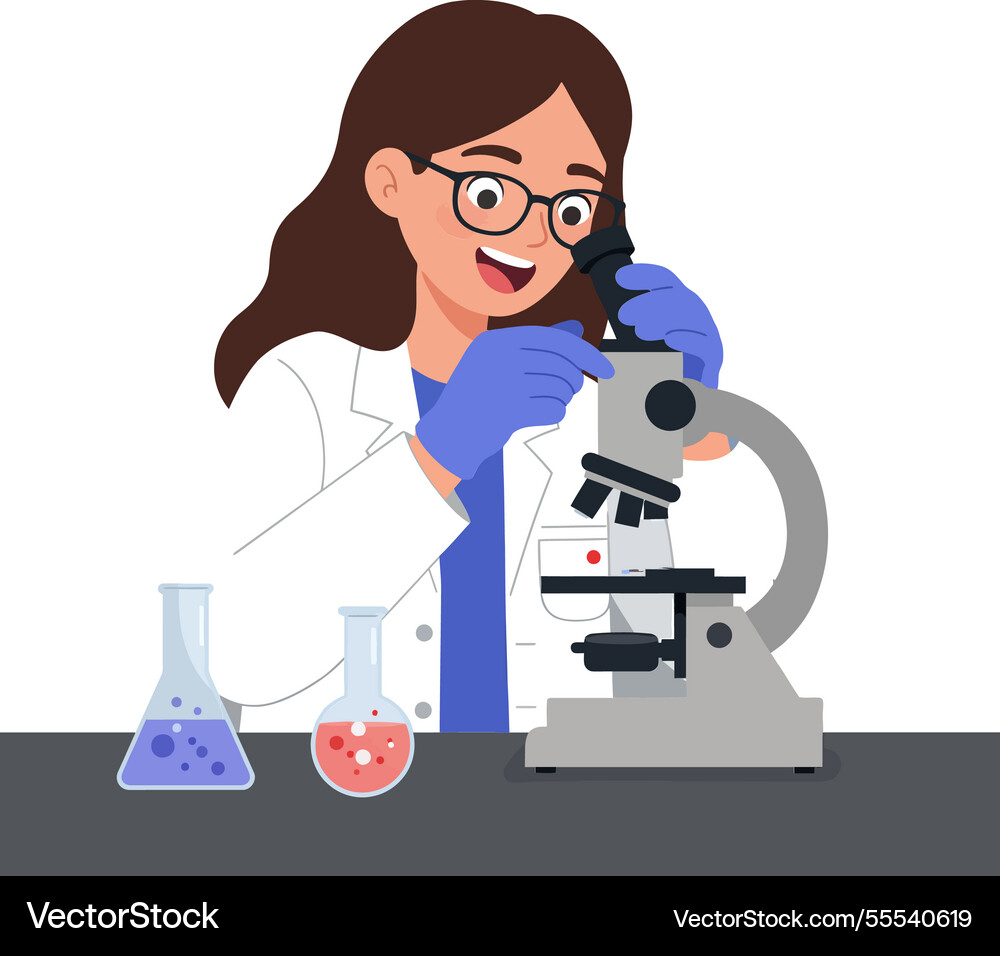 Scientist examining samples with microscope Scientist examining samples with microscope Vector Image