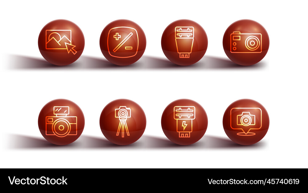 Set line photo retouching camera with flash Set line photo retouching camera with flash vector image