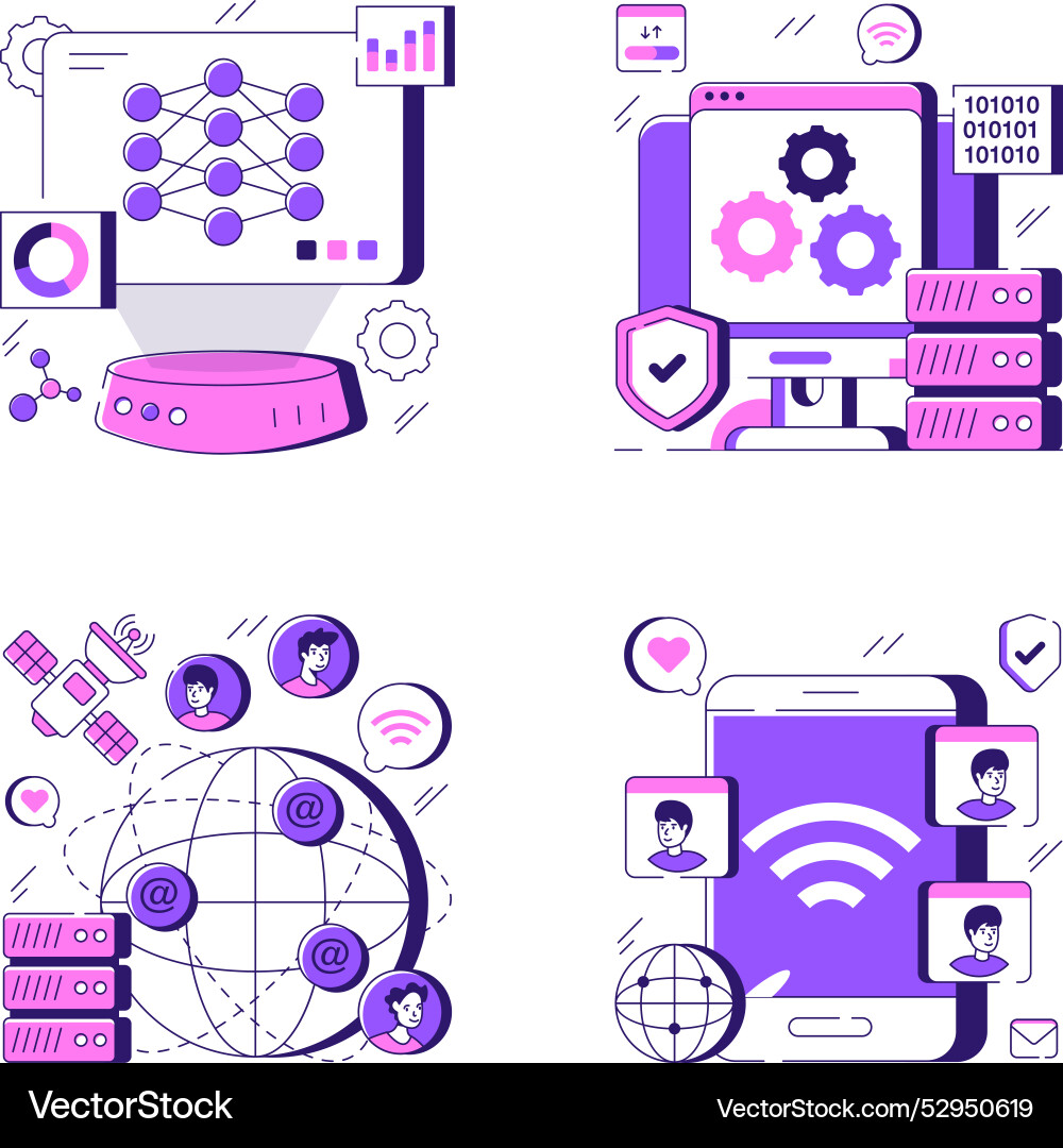 Set of networking and blockchain flat Vector Image
