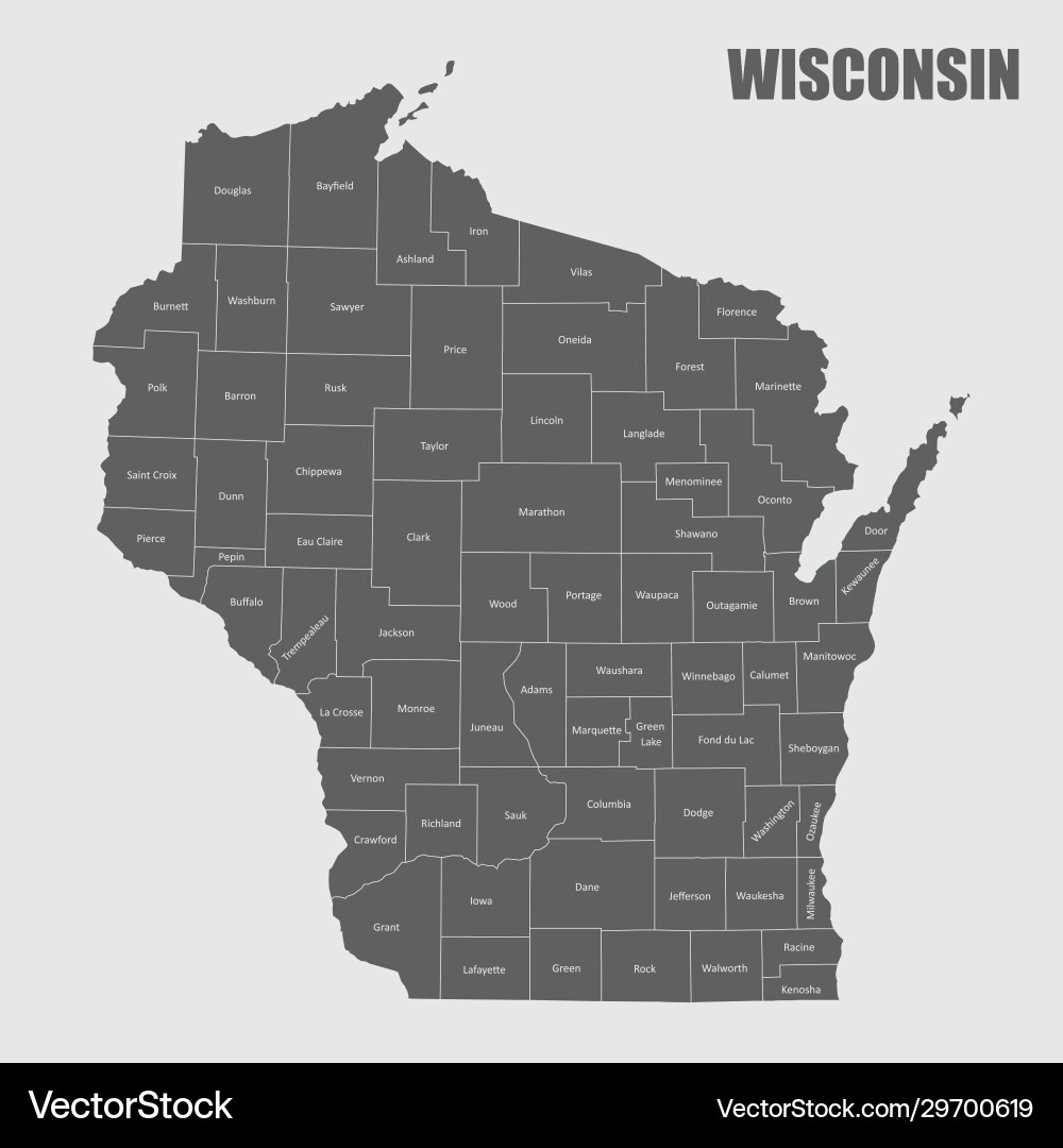 Wisconsin counties map Wisconsin counties map vector image