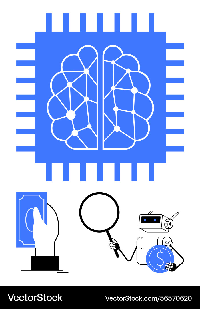 Artificial intelligence concept with neural chip Artificial intelligence concept with neural chip vector image
