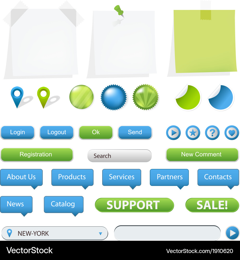 Gps navigation elements and blank note papers Vector Image