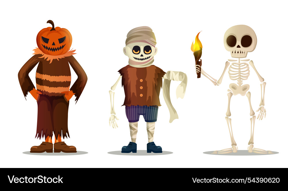 Halloween characters set skeleton with torch Vector Image