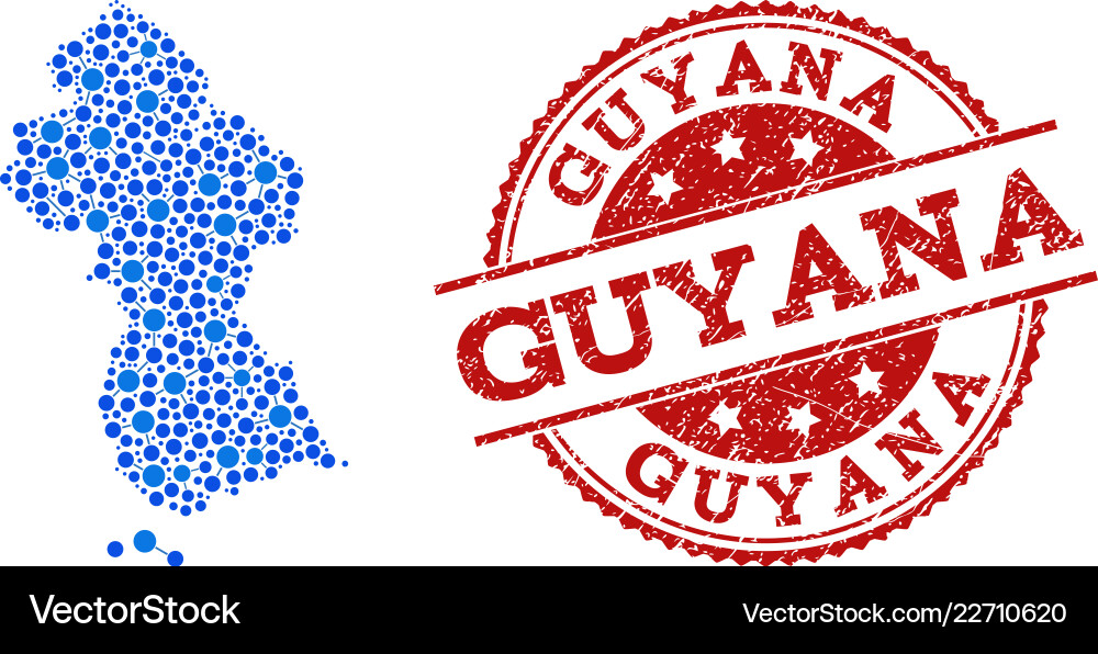 Mosaic map of guyana with linked circles Mosaic map of guyana with linked circles Vector Image