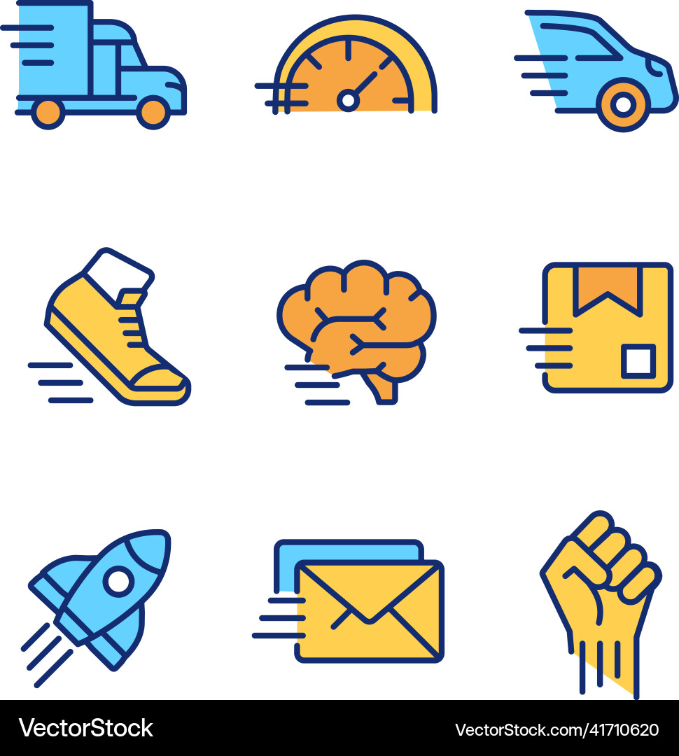 Motion and speed pixel perfect rgb color icons set Motion and speed pixel perfect rgb color icons set vector image