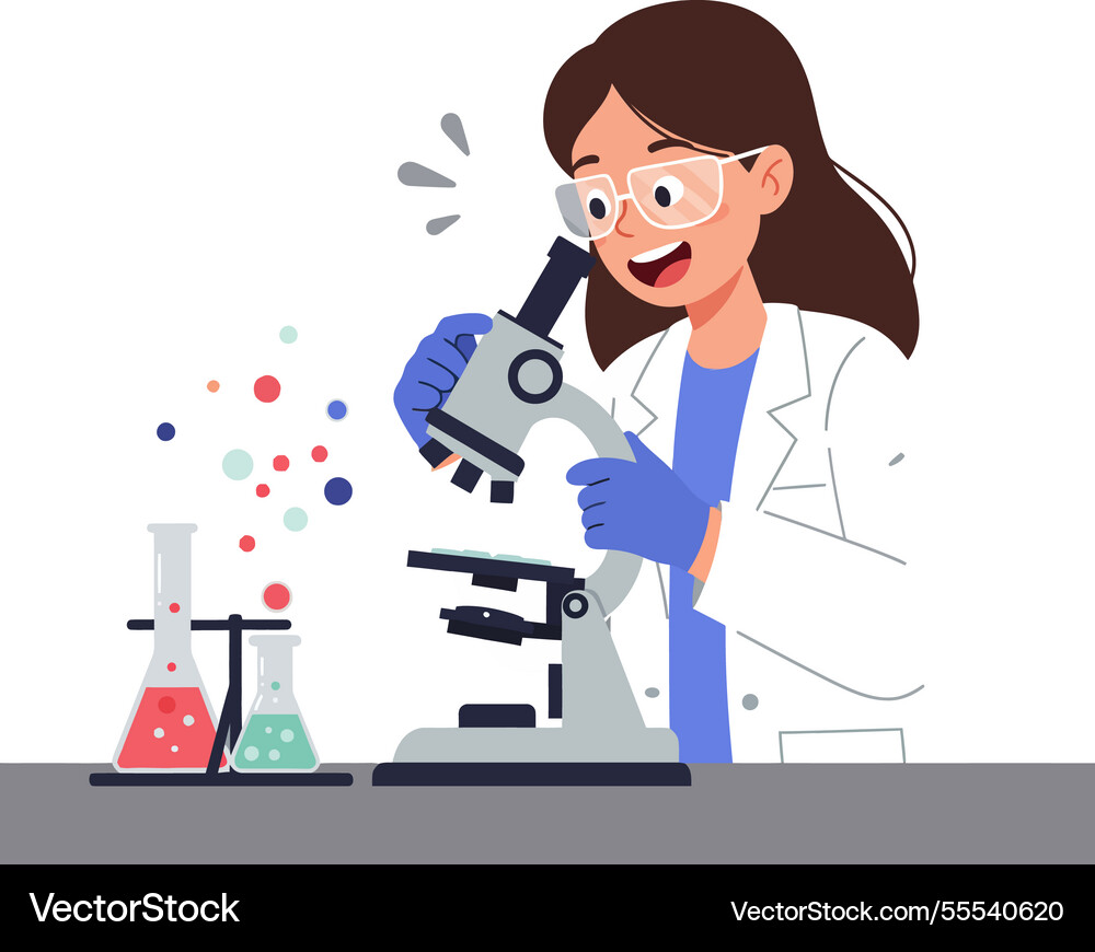 Scientist examining samples using a microscope Scientist examining samples using a microscope Vector Image