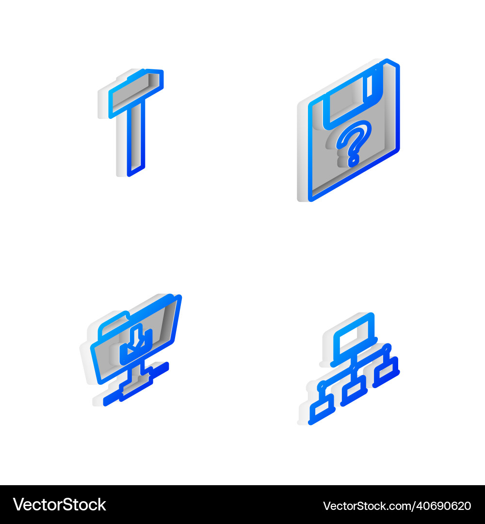 Set isometric line unknown document hammer ftp Set isometric line unknown document hammer ftp vector image