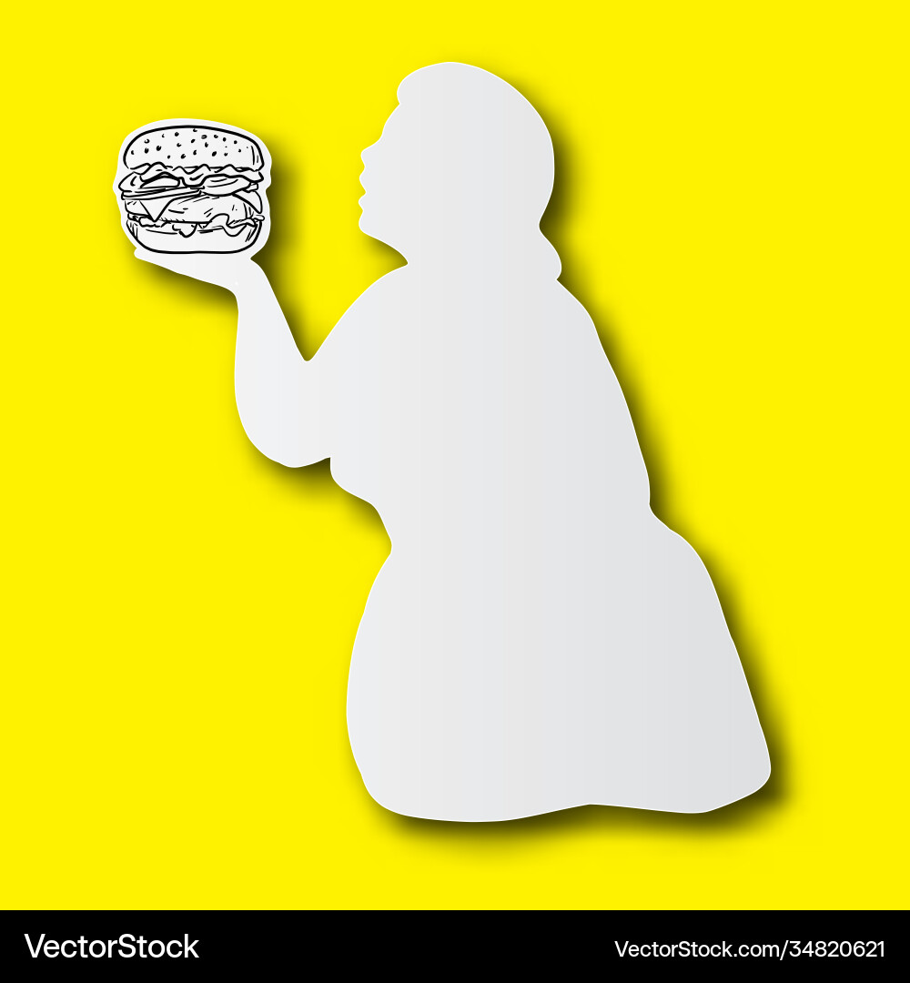 Black line hand drawn hamburger on fat woman Black line hand drawn hamburger on fat woman vector image
