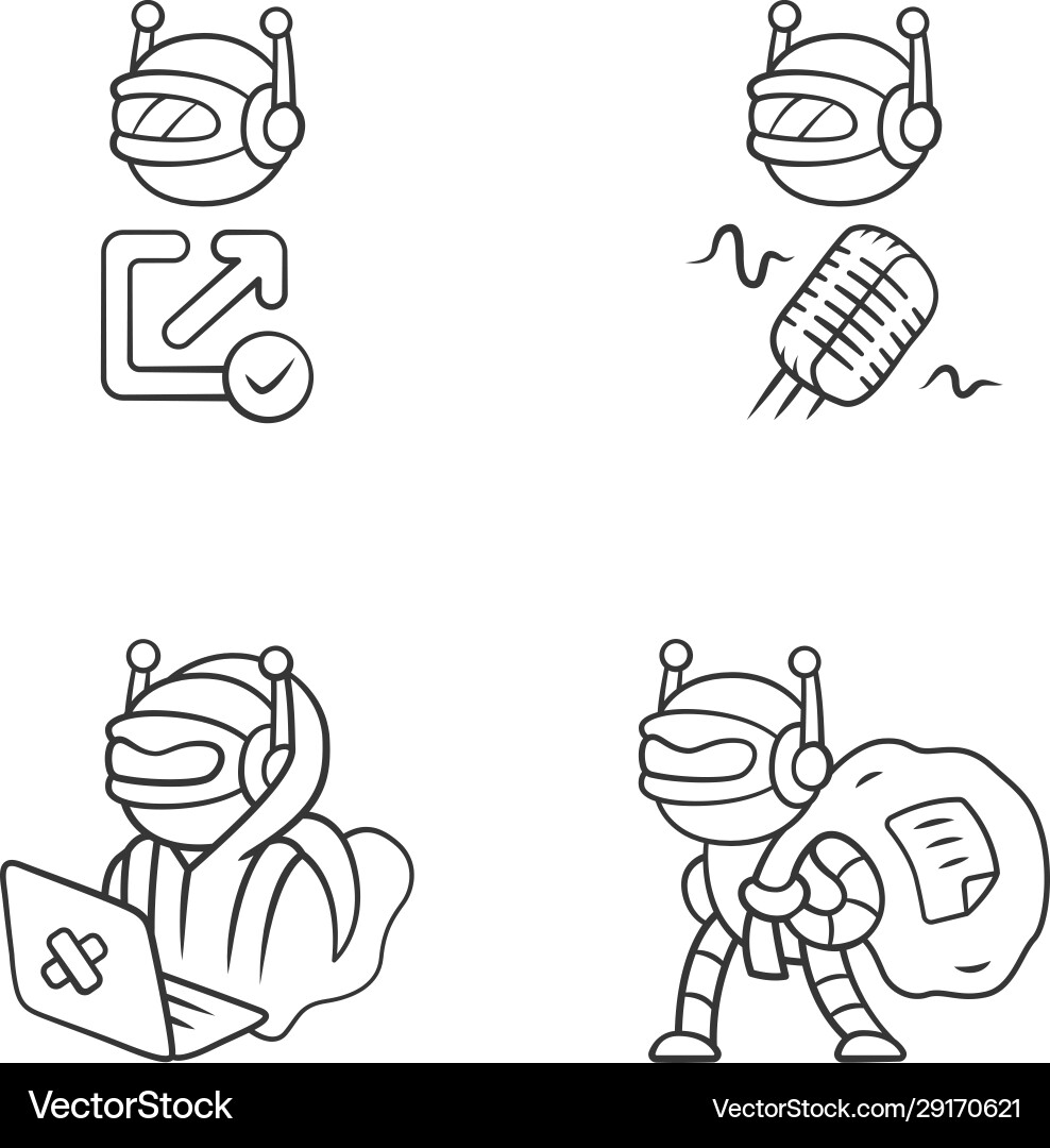 Bot types linear icons set hacker backlink Bot types linear icons set hacker backlink vector image