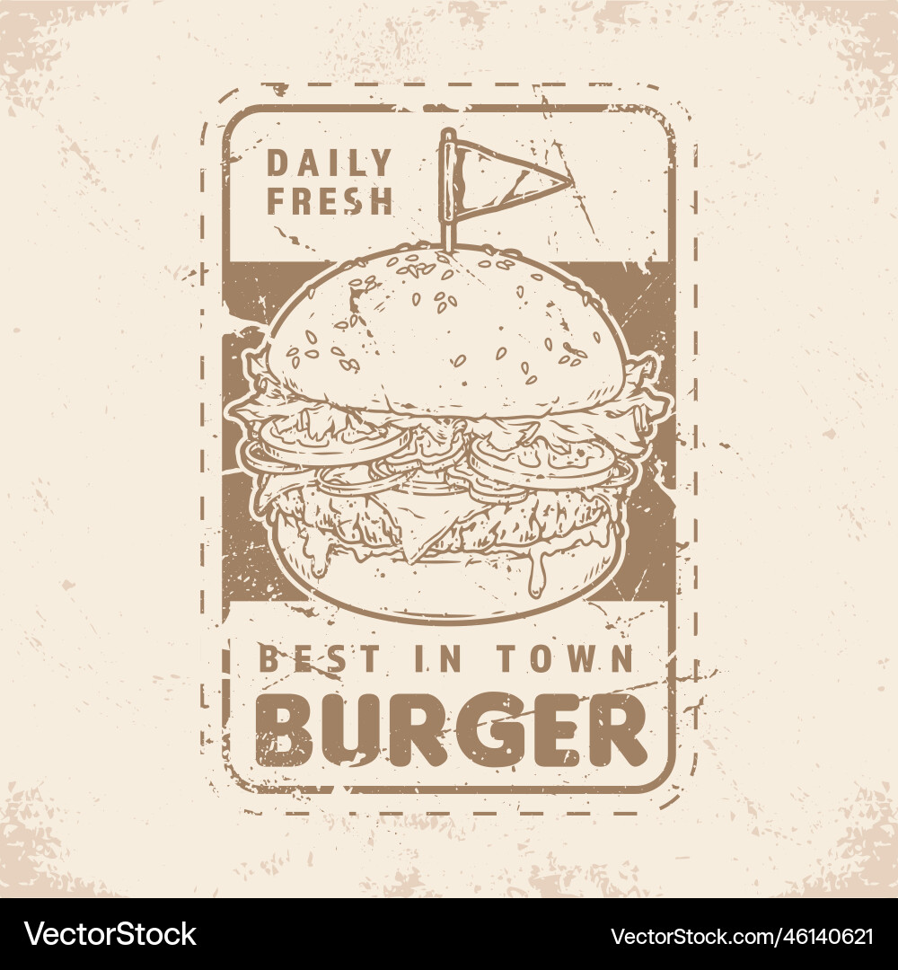 Burger dish monochrome vintage sticker Burger dish monochrome vintage sticker vector image