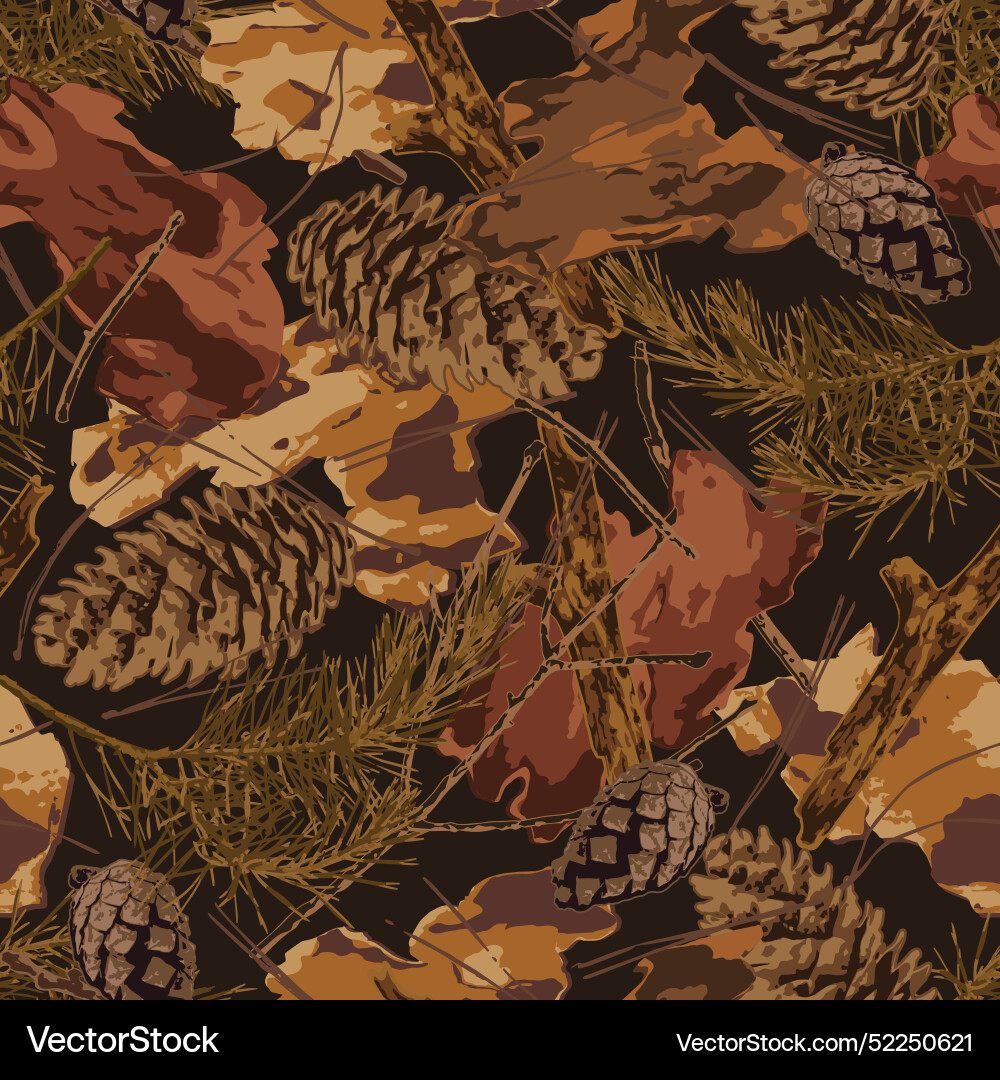 Camouflage pattern with forest nature objects Vector Image