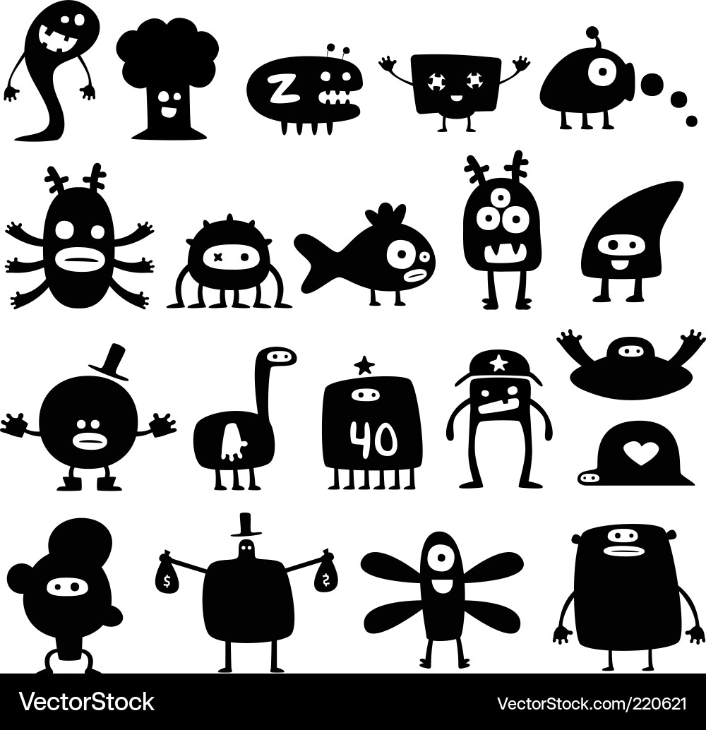Cartoon Monster Silhouettes Vector Image