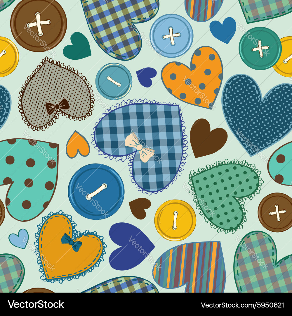 Heart Patchwork & Button Pattern vector image