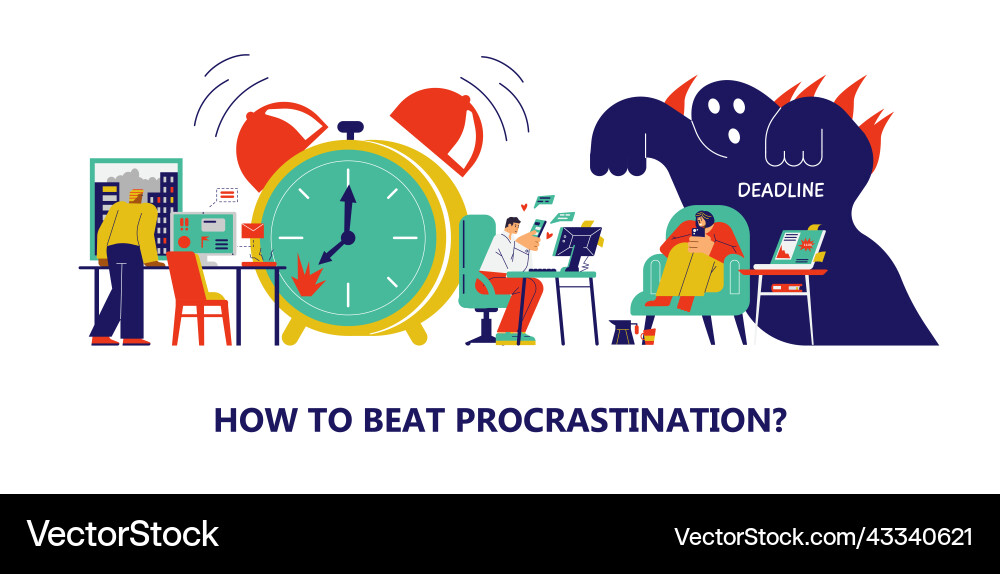 Procrastination deadline and inefficient use Procrastination deadline and inefficient use vector image