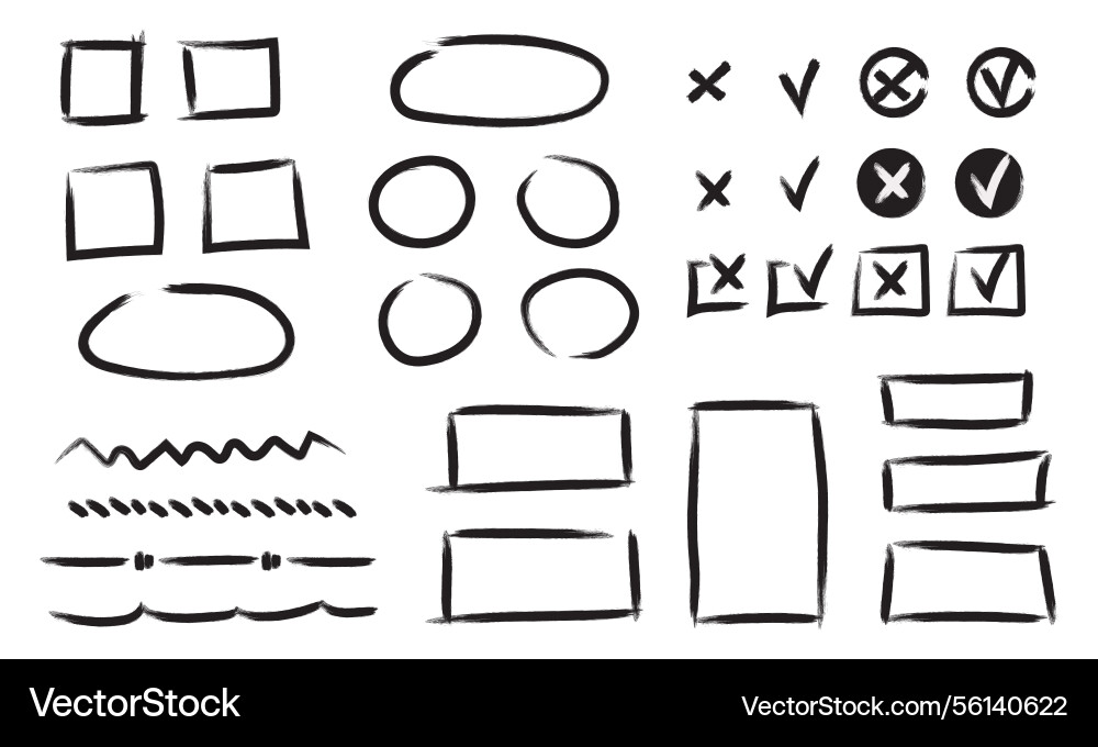 Brush stroke collection of empty frame check boxes Brush stroke collection of empty frame check boxes vector image