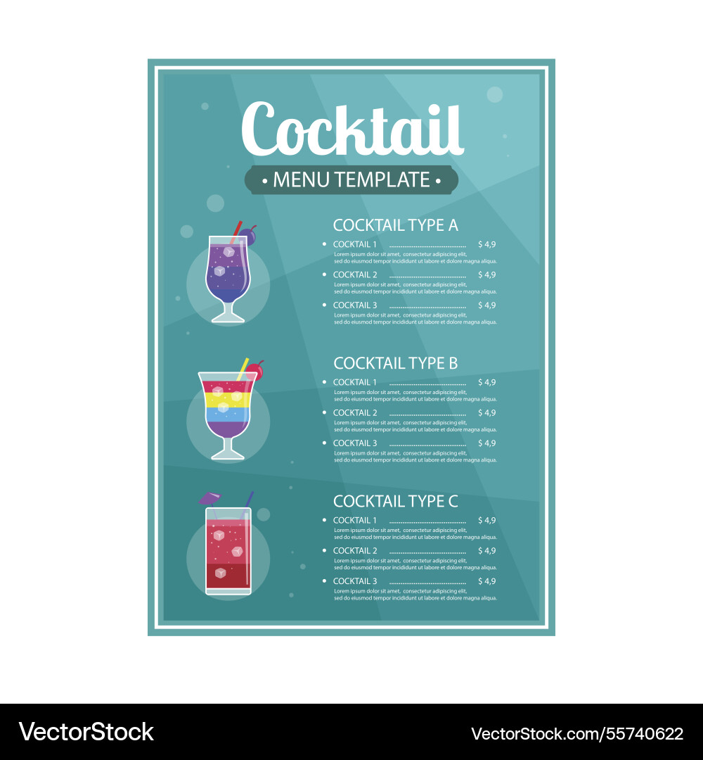 Cocktail menu template with flat design Vector Image