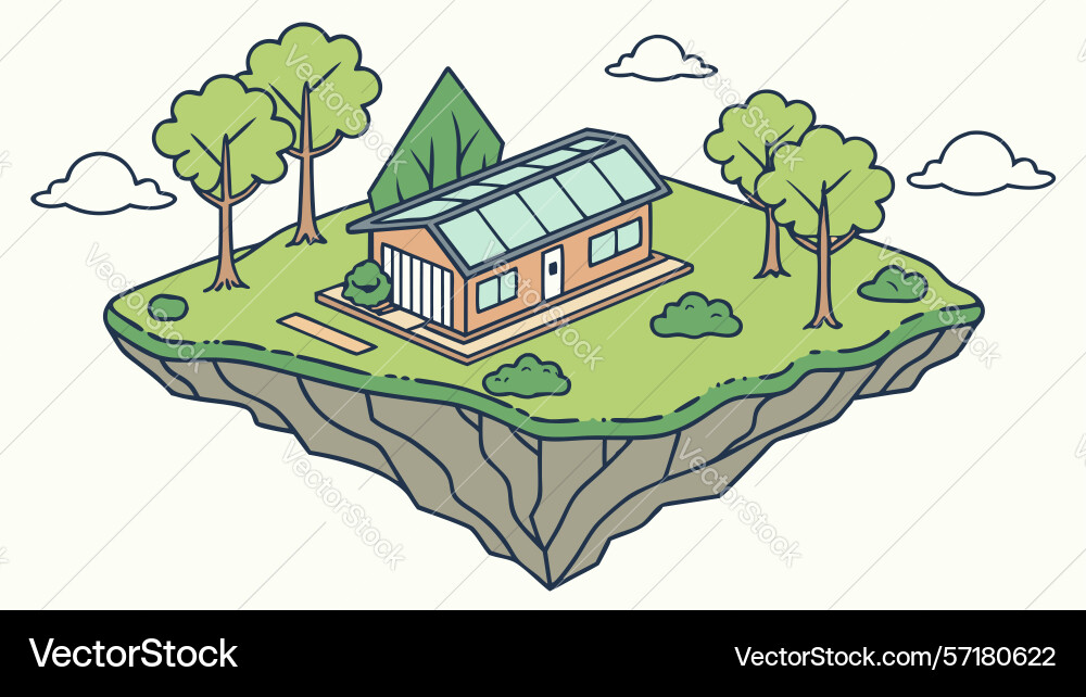 Floating island with house and trees design vector image