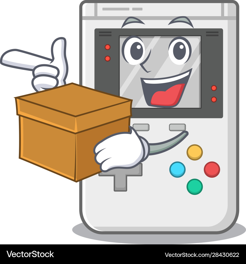 Handheld game scroll cartoon character bringing Handheld game scroll cartoon character bringing vector image