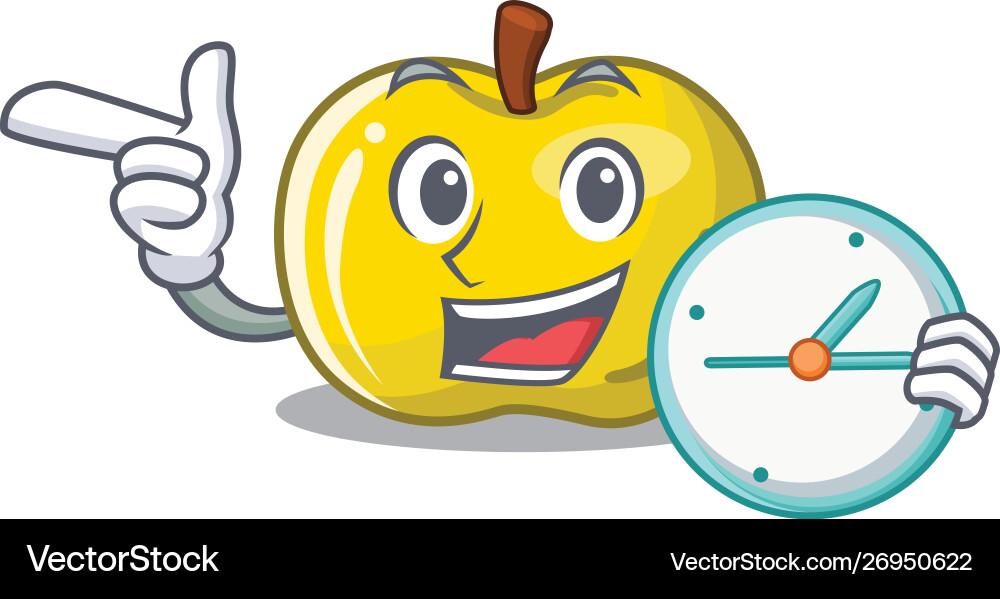 With clock yellow apple in character shape With clock yellow apple in character shape Vector Image