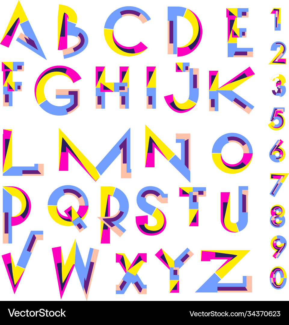 Abstract colorful font and alphabet Vector Image