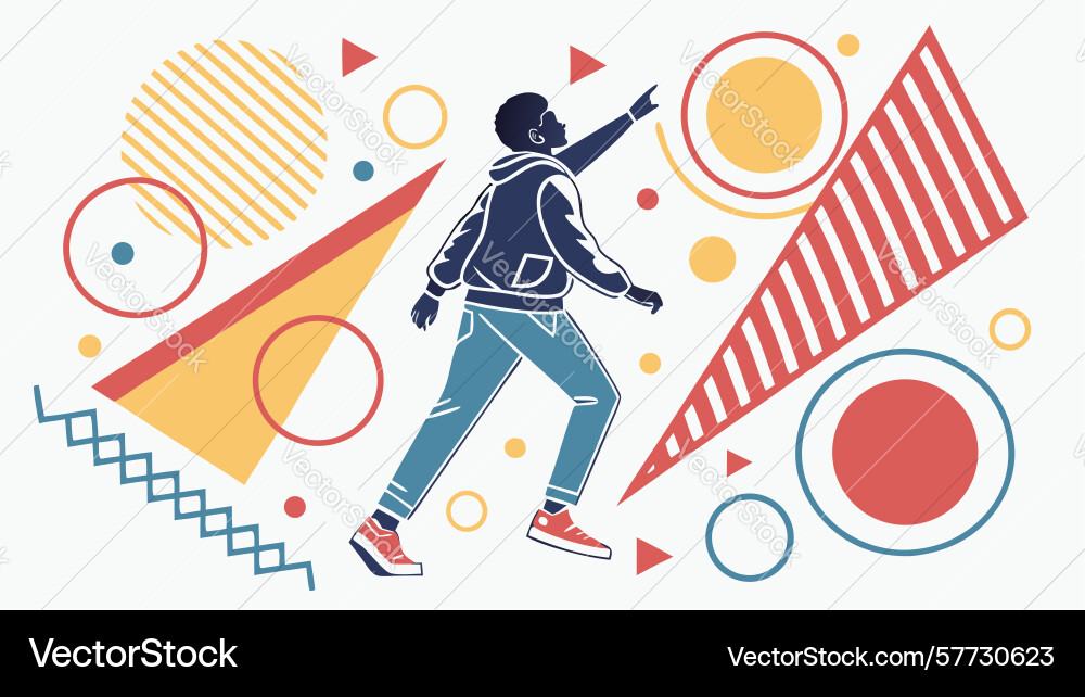 Dynamic running figure in abstract geometric art vector image