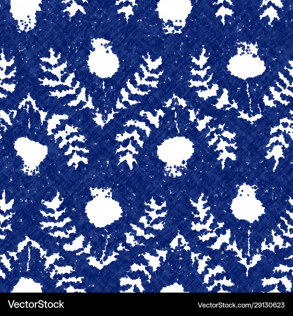 Floral cyanotype dyed effect worn navy pattern Floral cyanotype dyed effect worn navy pattern vector image