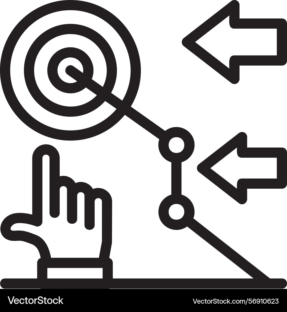 Hand with a target for goal setting linear style vector image