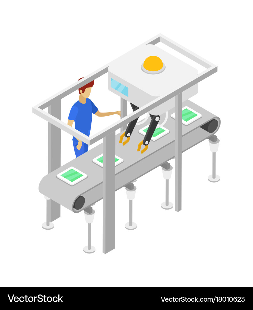 Isometric Assembly Line with Worker vector image
