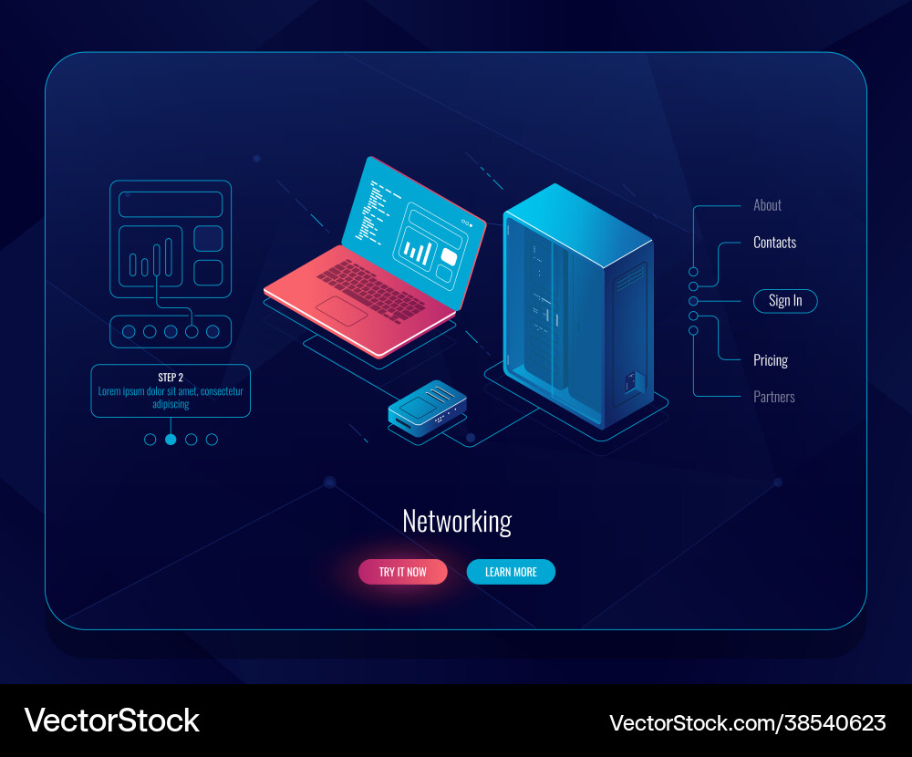 Networking scheme isometric data exchange Networking scheme isometric data exchange vector image