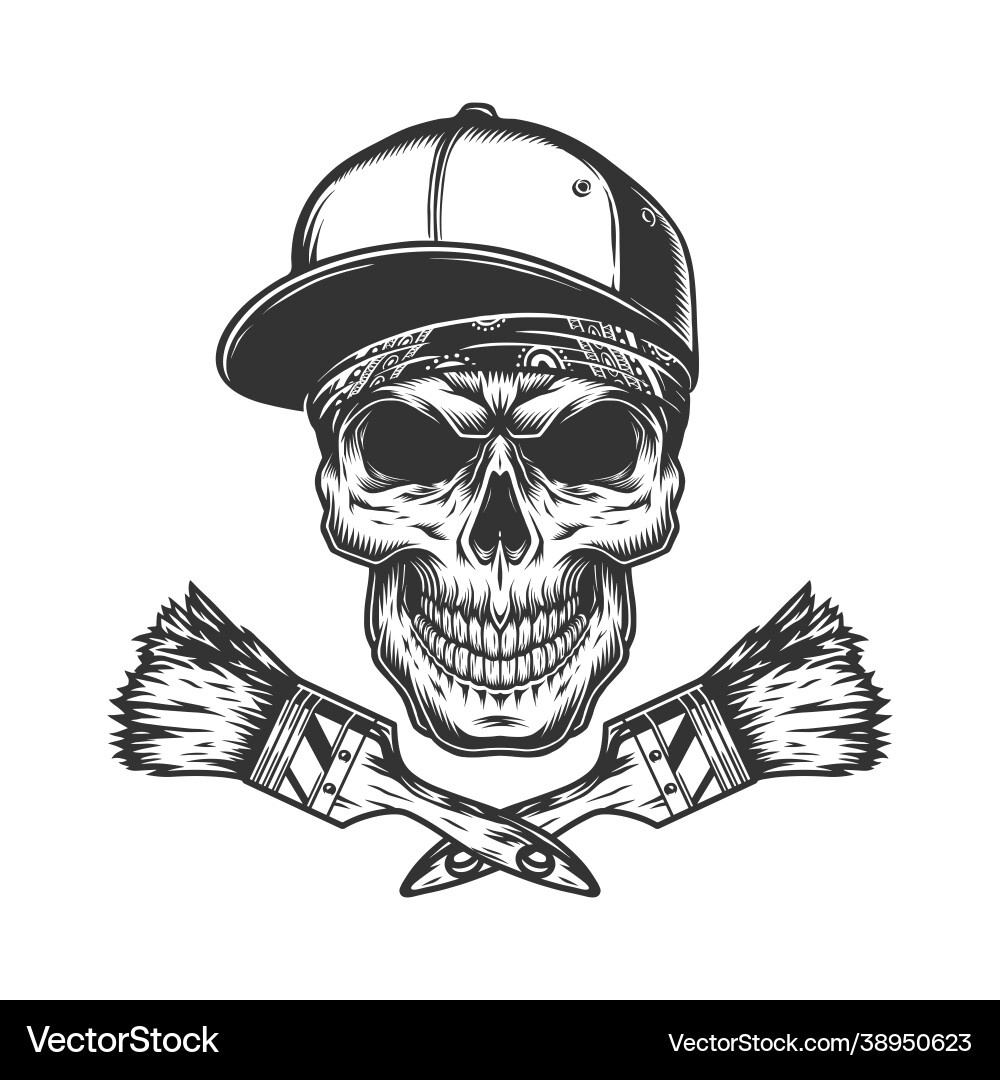 Paintbrushes & Skull - Baseball Cap Vector Image