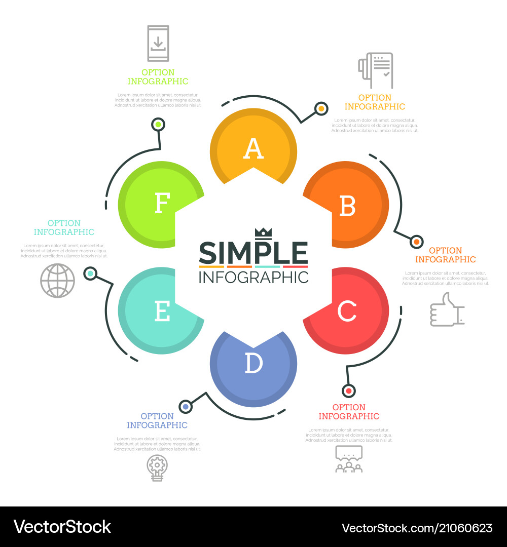 Round chart with 6 lettered elements hexagon Round chart with 6 lettered elements hexagon vector image