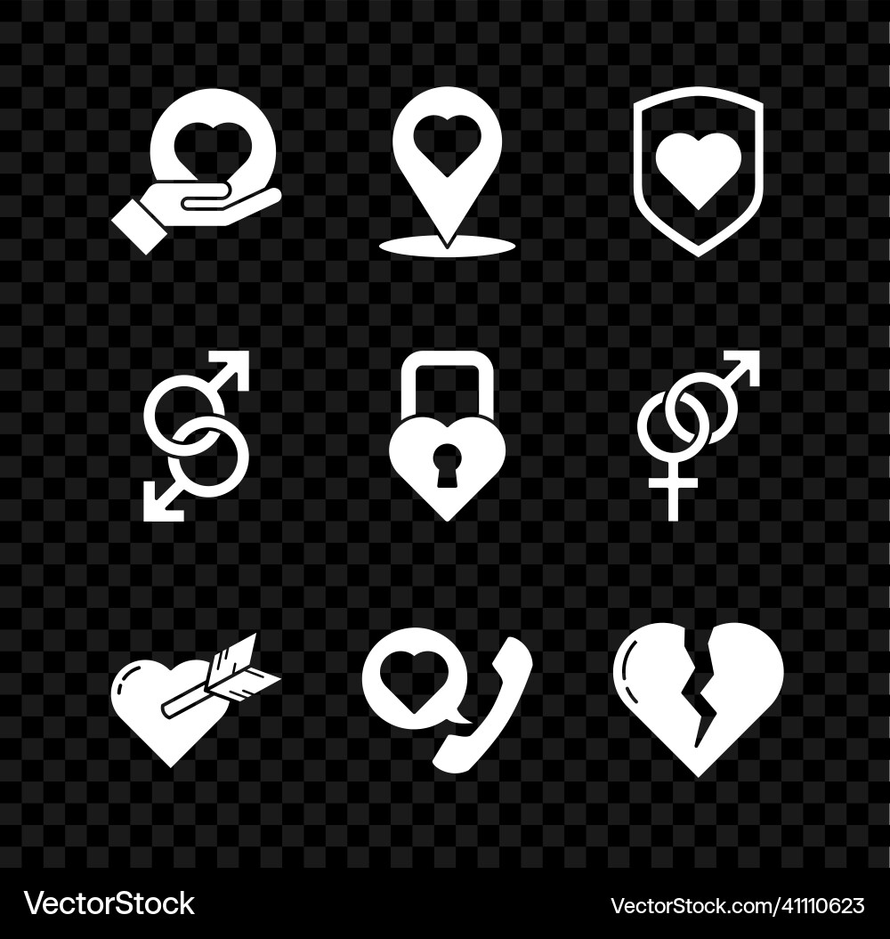 Set heart on hand map pointer with shield Set heart on hand map pointer with shield Vector Image