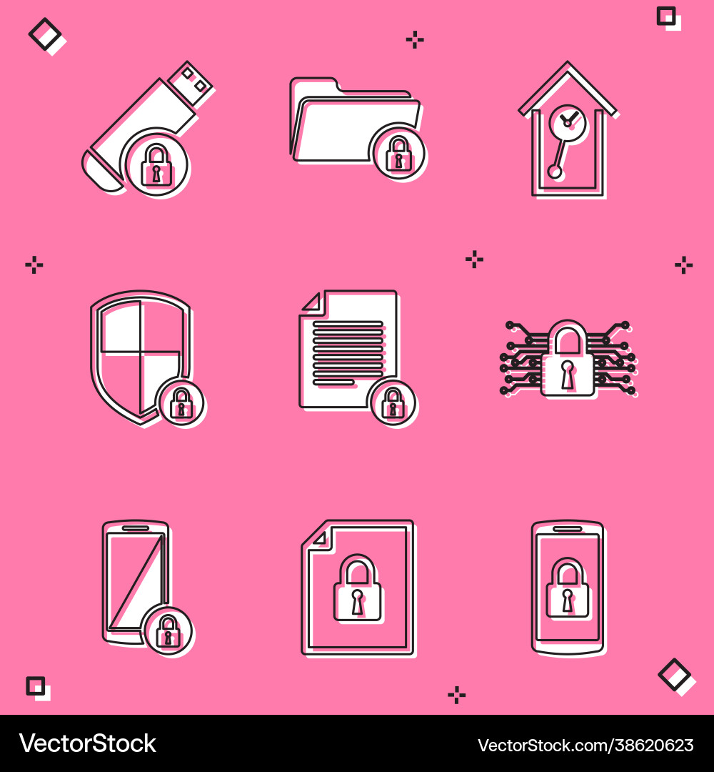 Set usb flash drive with lock folder and retro vector image