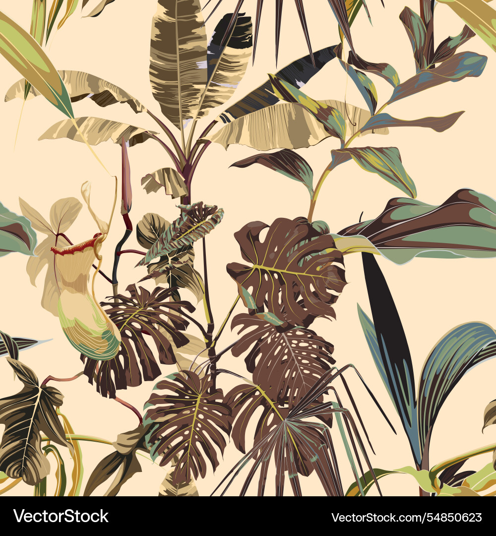 Tropical botanical landscape palm tree banana Tropical botanical landscape palm tree banana vector image