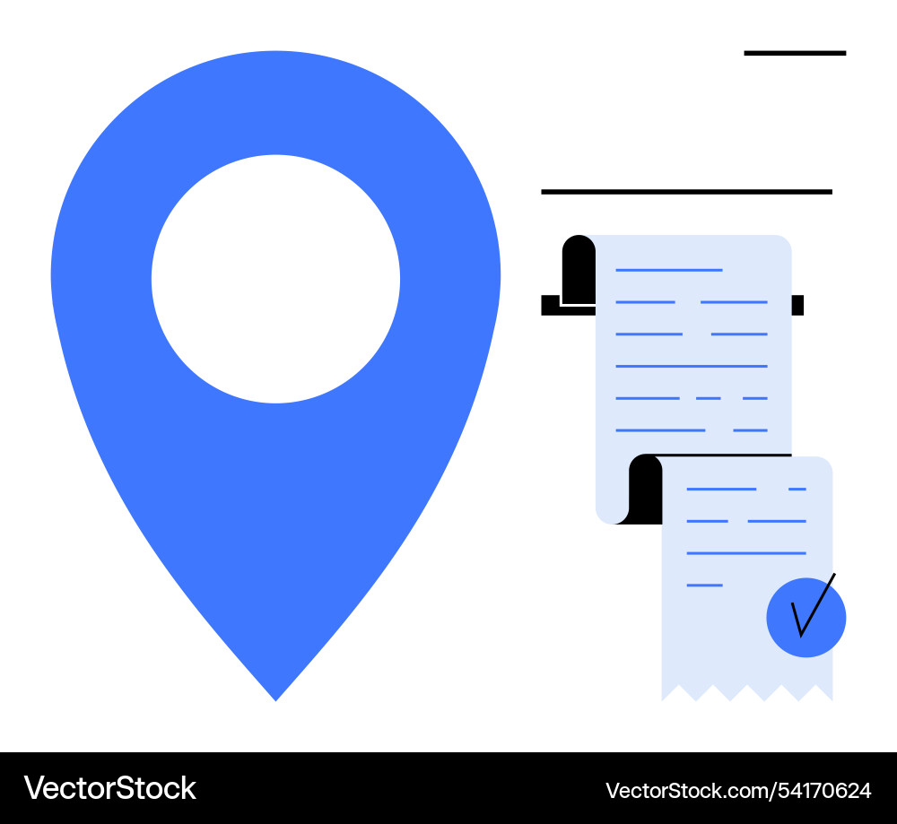 Blue location pin and document with checkmark Blue location pin and document with checkmark vector image