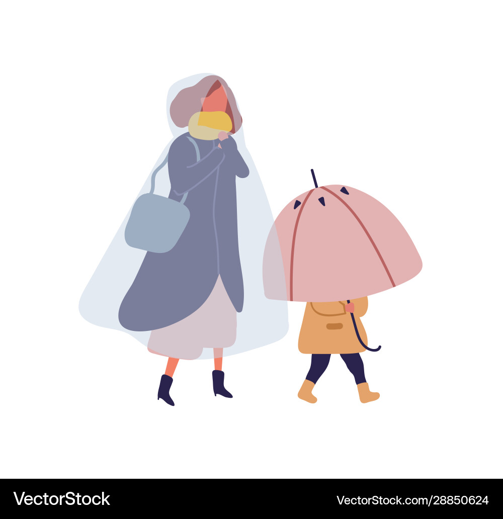 Cartoon little kid holding umbrella walking under Cartoon little kid holding umbrella walking under vector image