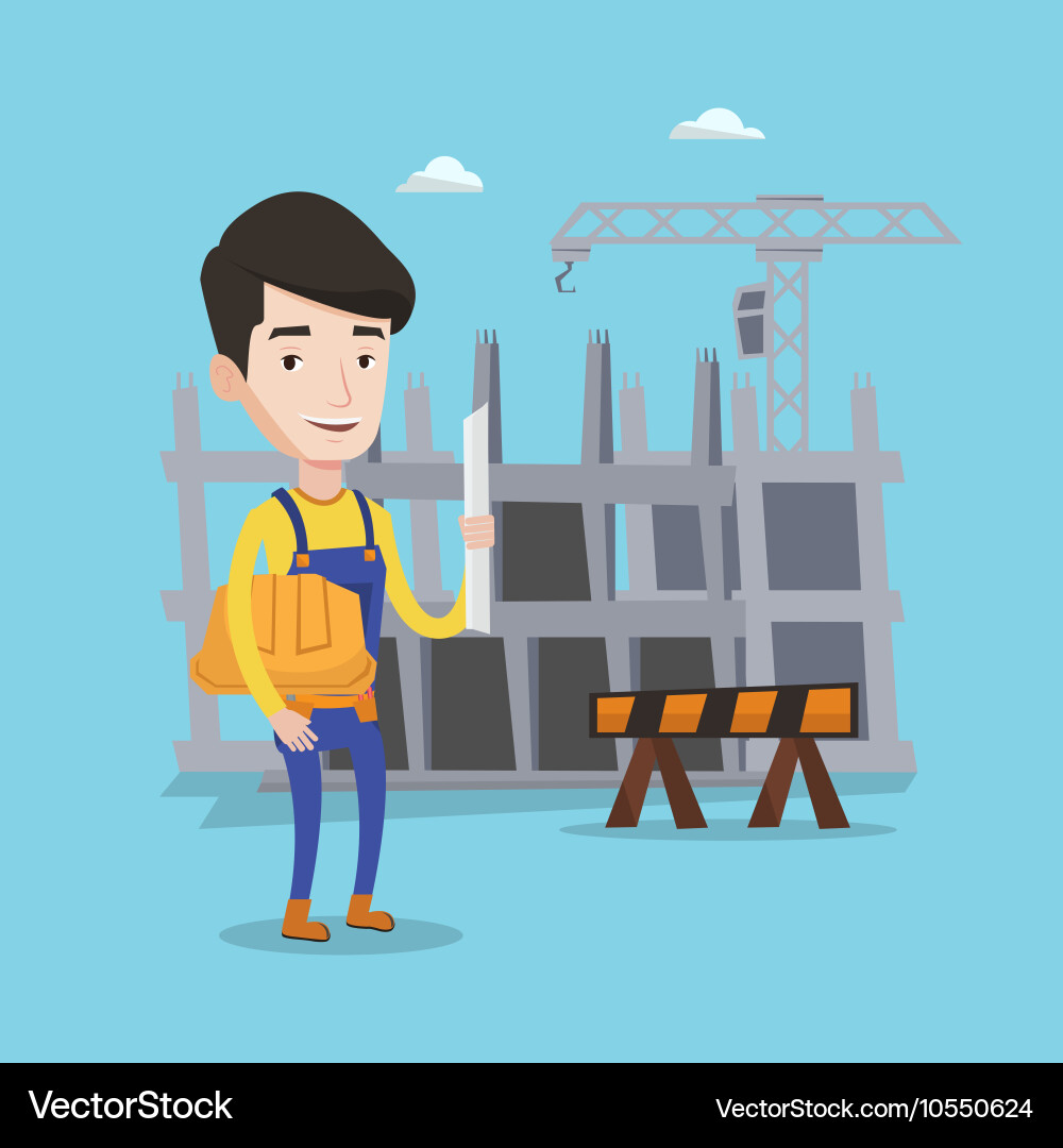 Engineer with hard hat and blueprint Vector Image