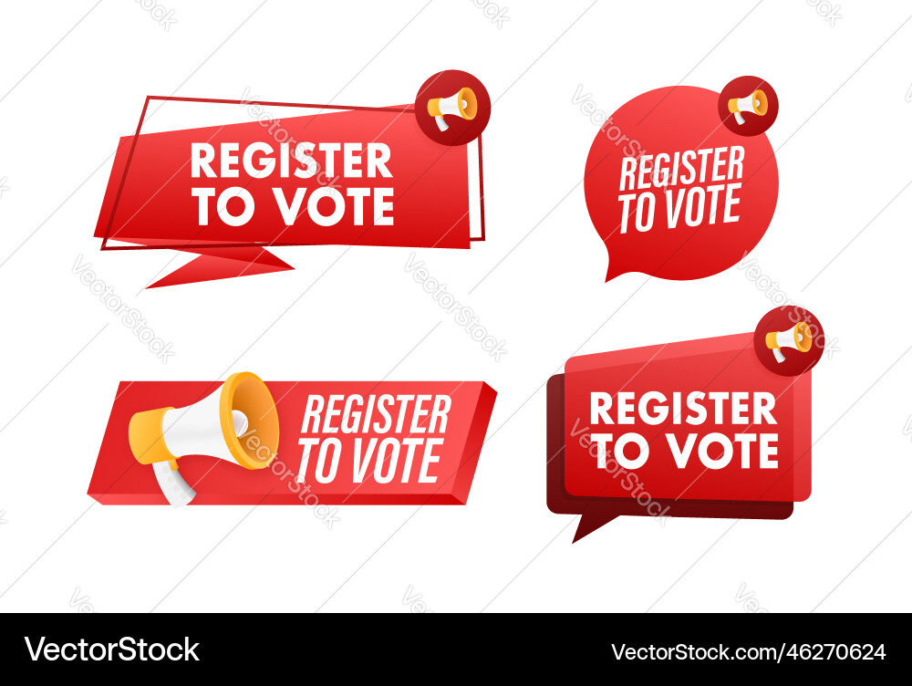 Megaphone label set with text register to vote Megaphone label set with text register to vote vector image