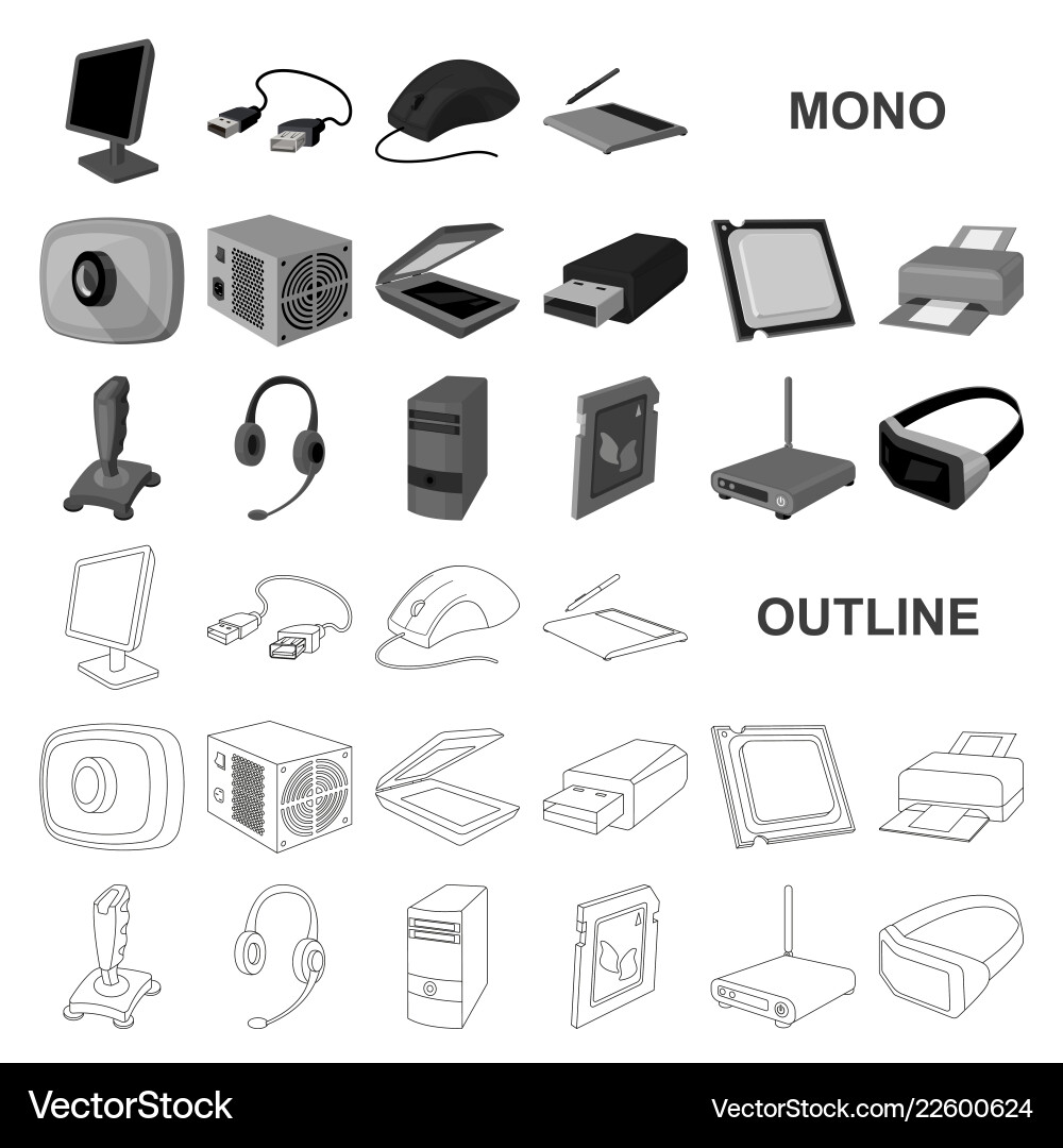 Personal computer monochrom icons in set Personal computer monochrom icons in set vector image