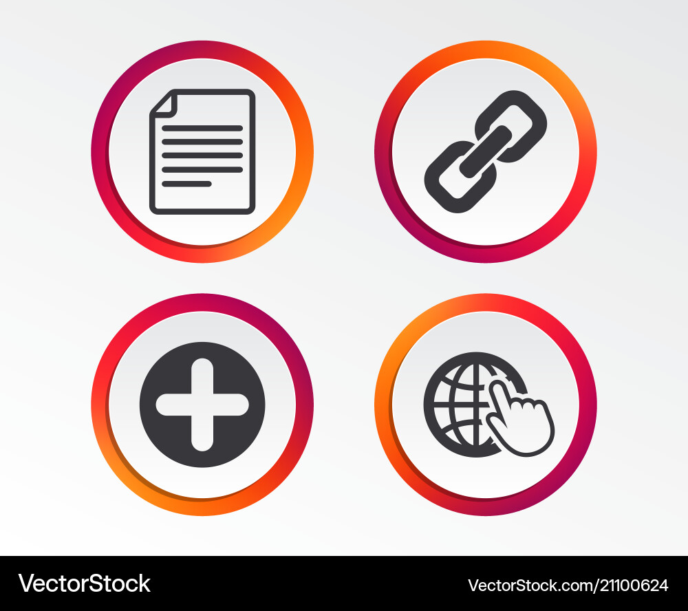 Plus circle and hyperlink signs file globe Vector Image