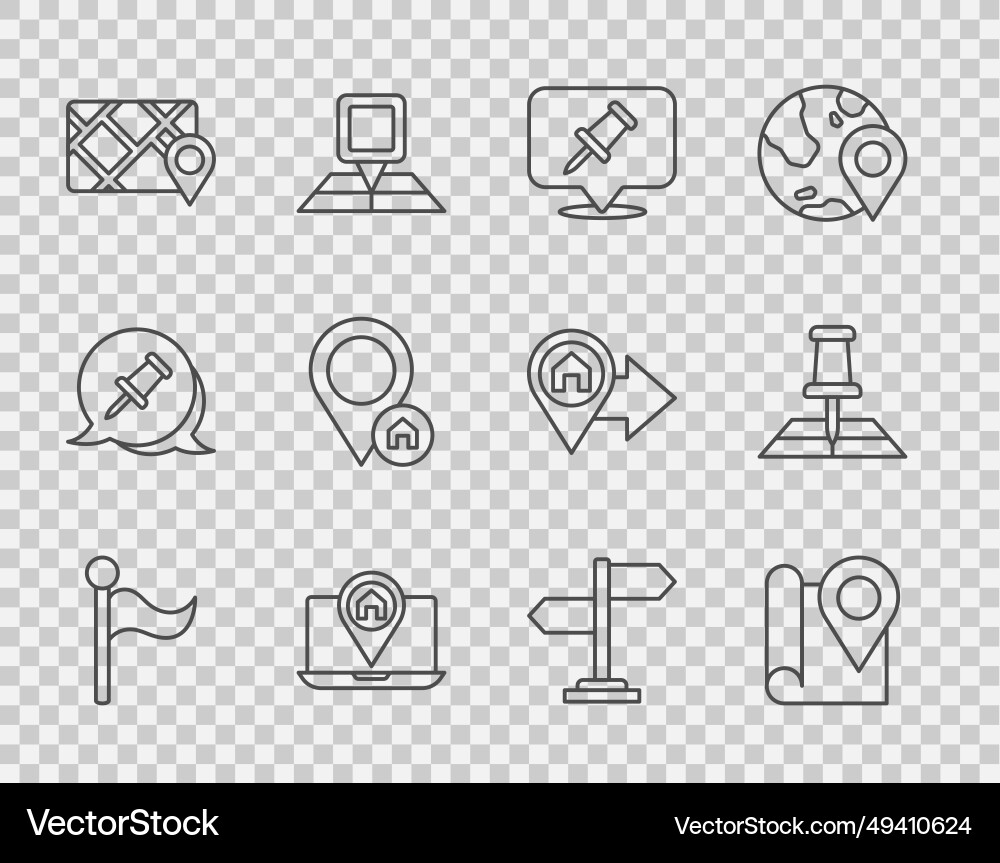 Set line flag folded map with location marker Set line flag folded map with location marker vector image