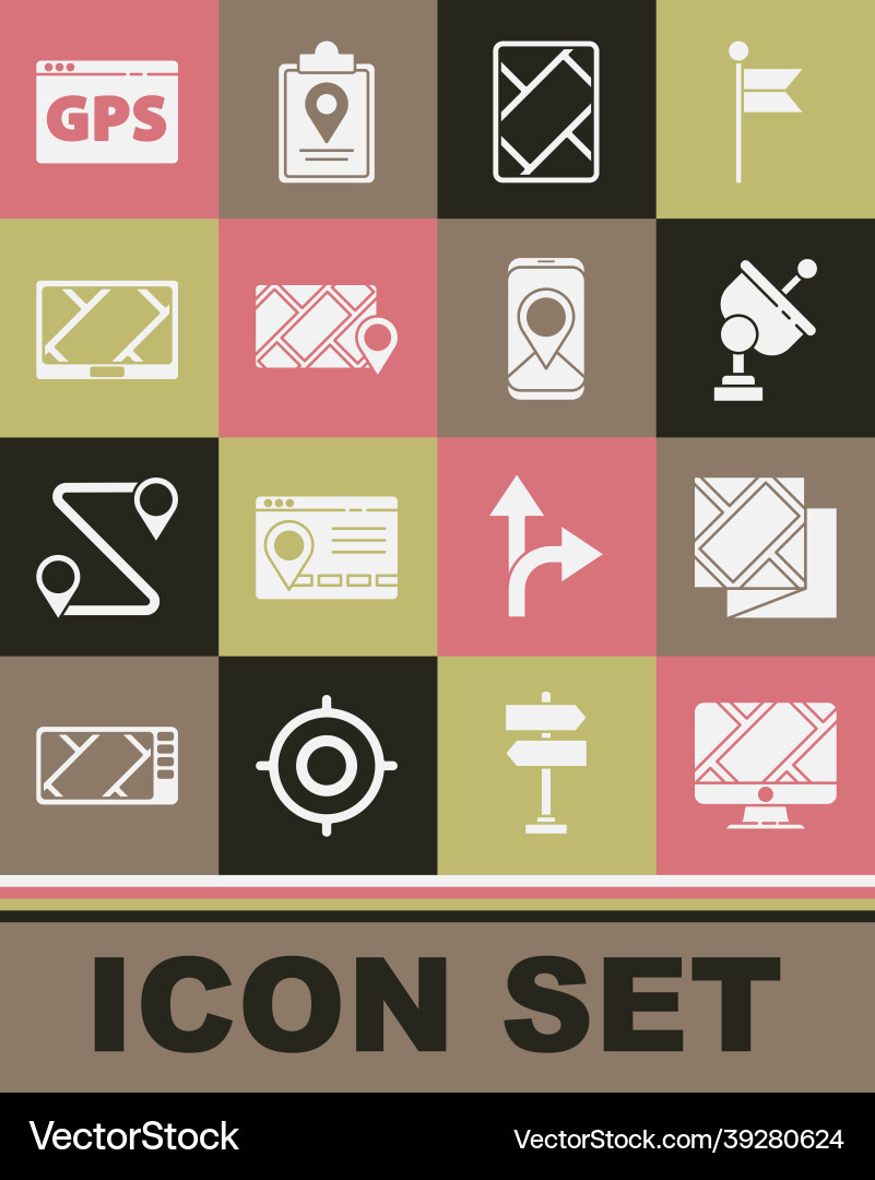 Set monitor with location marker folded map Set monitor with location marker folded map Vector Image